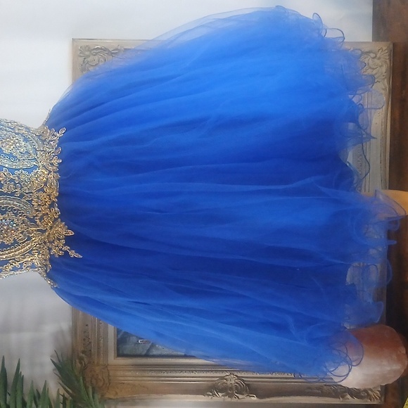 Strapless Blue and Silver Embellished Dress Sz Xs - Picture 9 of 12